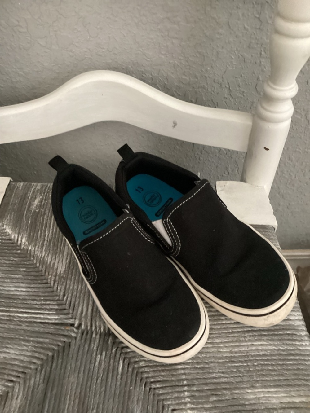 wonder nation Black Slip-On Kids Sneakers with White Trim